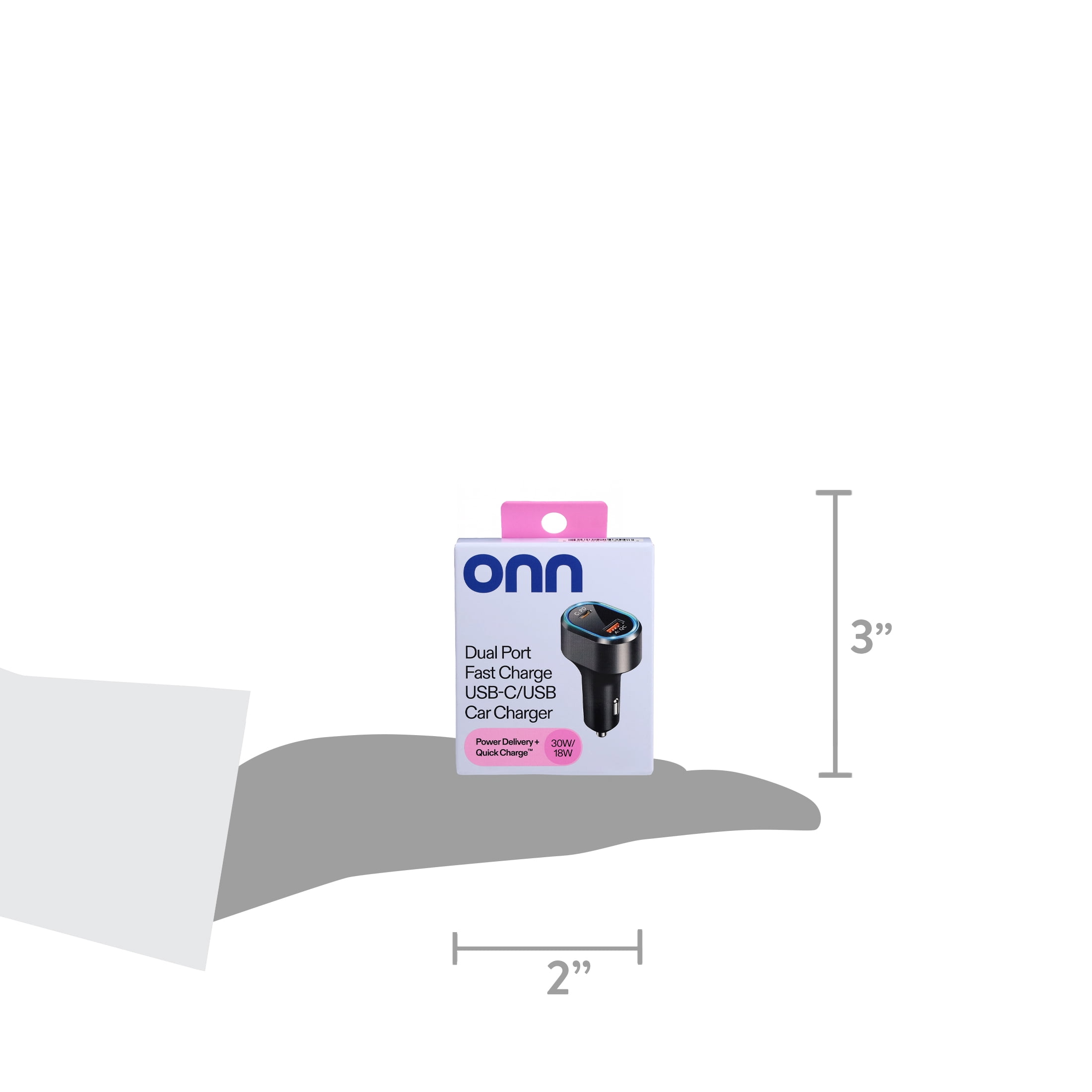 onn Dual Port Fast Charger USB-C/USB Car Charger
