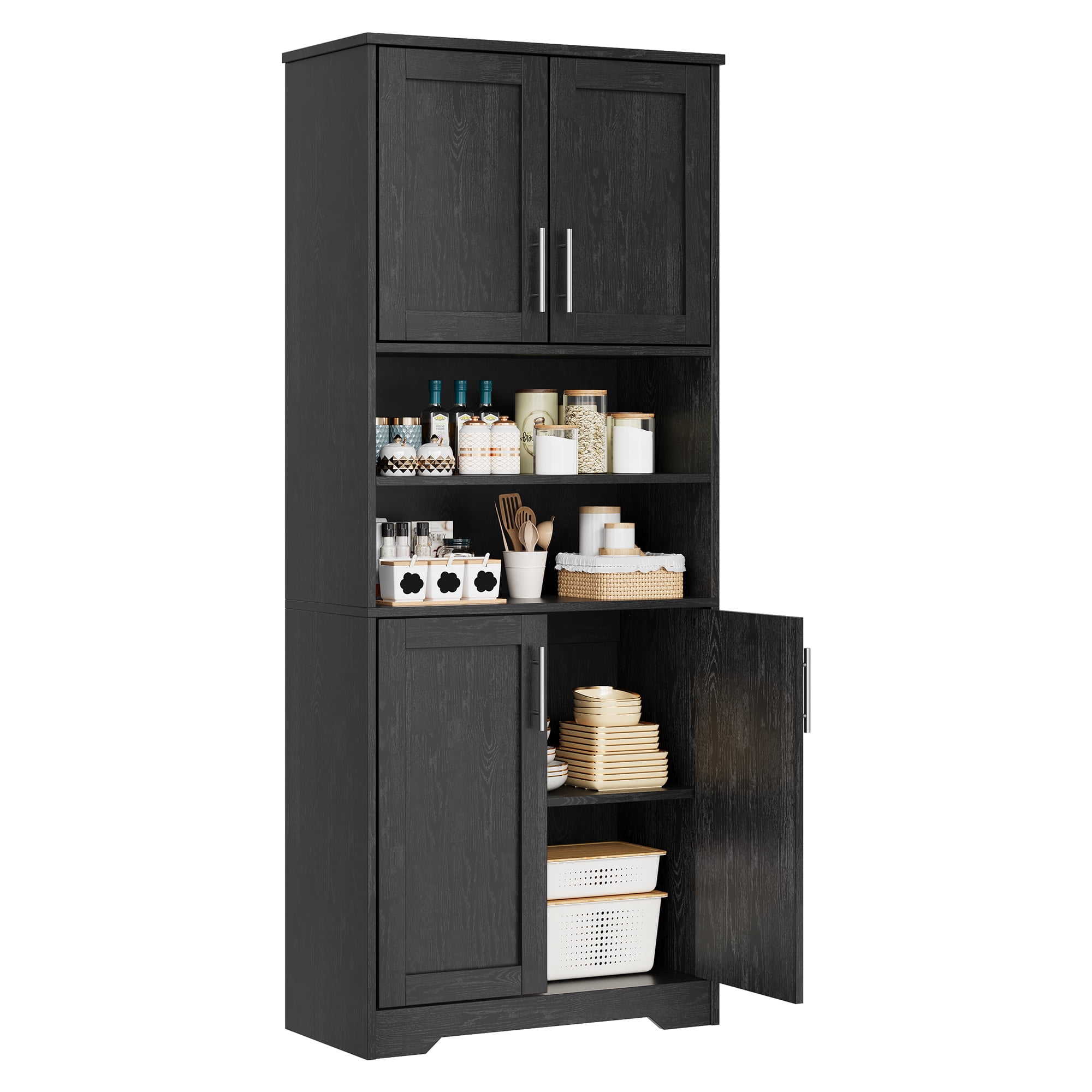67" Tall Storage Cabinet, Freestanding Kitchen Pantry Cabinets, with Glass Doors and Adjustable Shelves, for Living Room, Dining Room