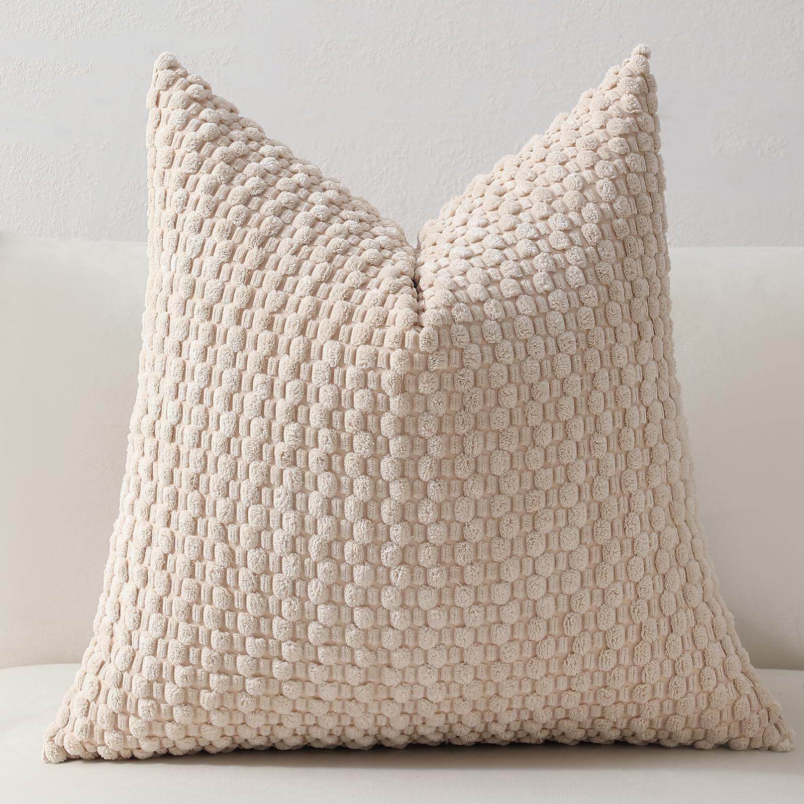 4-Piece 20x20/18x18 Inch Corduroy Sofa Pillow Covers, Neutral Bohemian Decorative Square Pillowcases For Living Room Bedroom