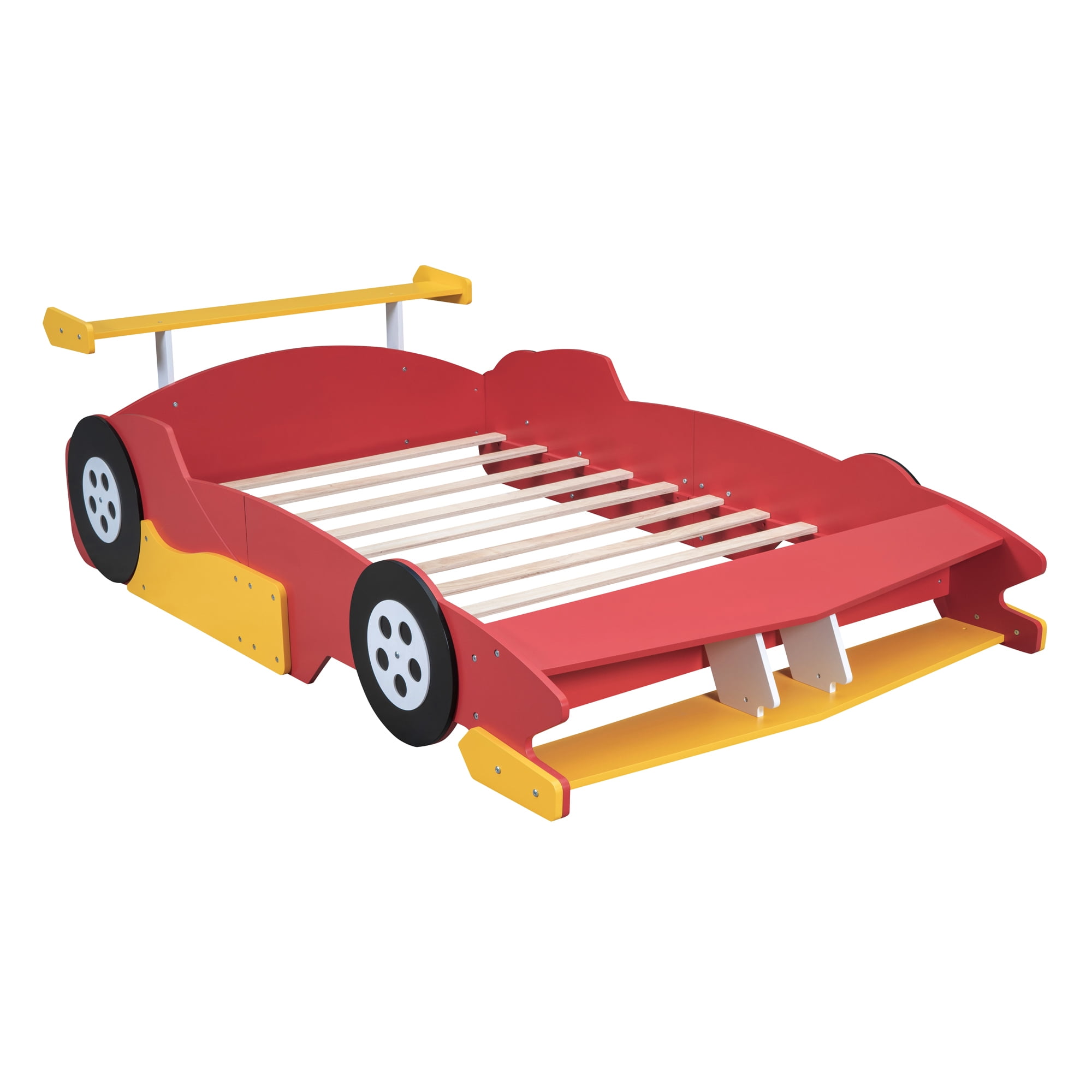 Full Size Race Car-Shaped Platform Bed with Wheels,Red(OLD SKU: LP002420AAJ)