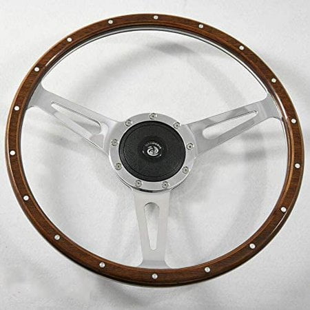 14'' Classic Riveted wood grain steering wheel with horn button