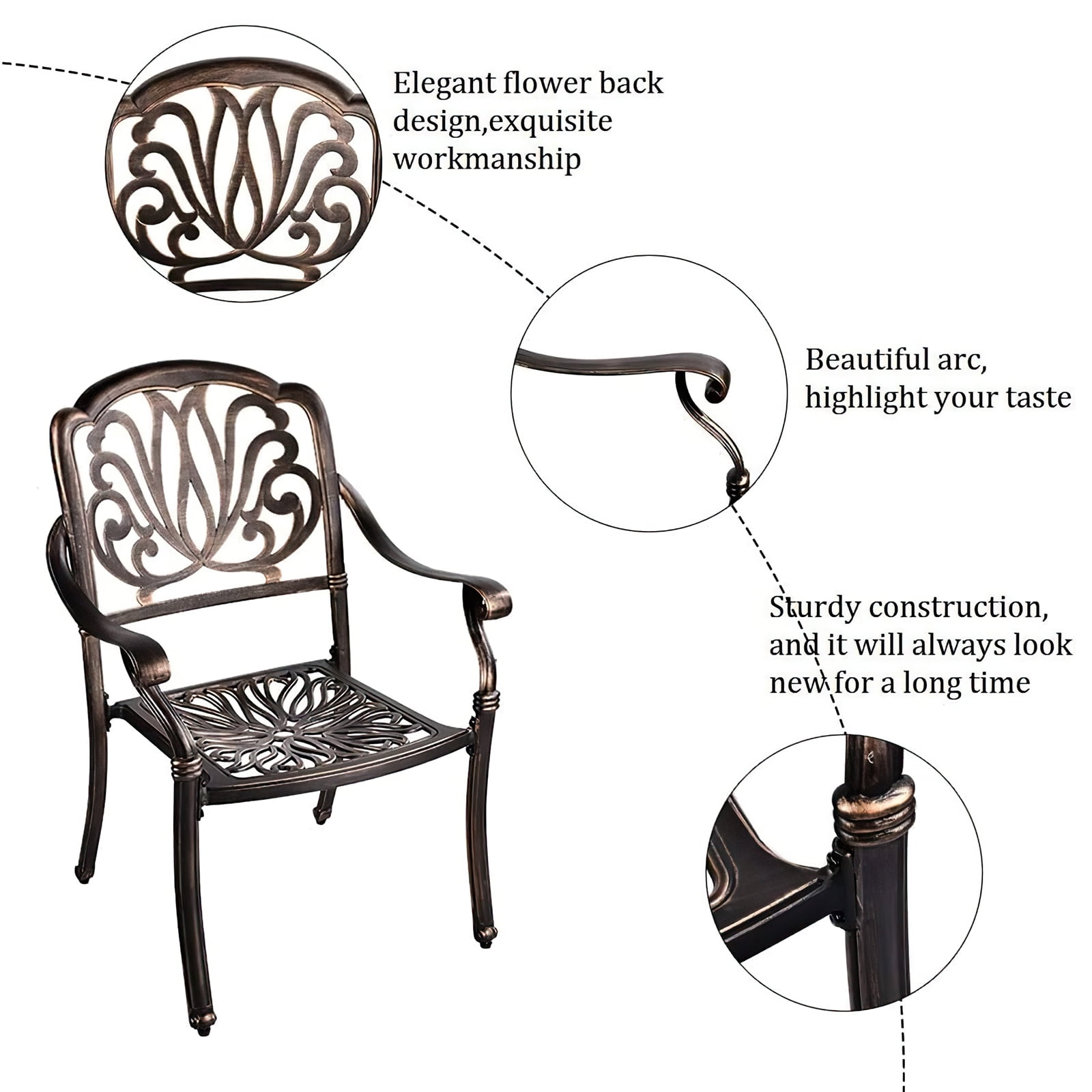 Magic Union 2 Piece Outdoor Cast Aluminum Dining Chairs with Khaki Cushion
