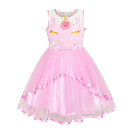 Girls Dress Unicorn Halloween Pink Tulle Princess Party 6 Years ...