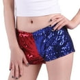 thumbnail image 6 of HDE Women's Red and Blue Metallic Sequin Booty Shorts For Harley Misfit Halloween Costume (Blue and Red, Small), 6 of 6