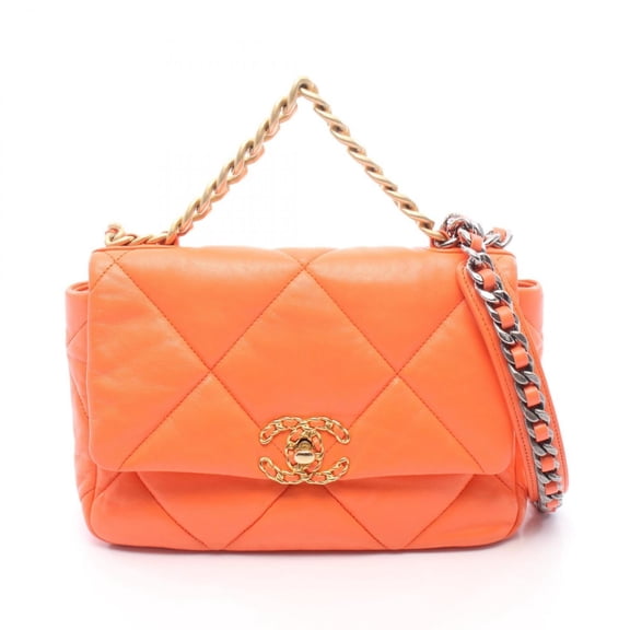 Pre-Owned Chanel 19 Dixneuf Matelass Shoulder Bag Handbag Leather Women's Orange AS1160