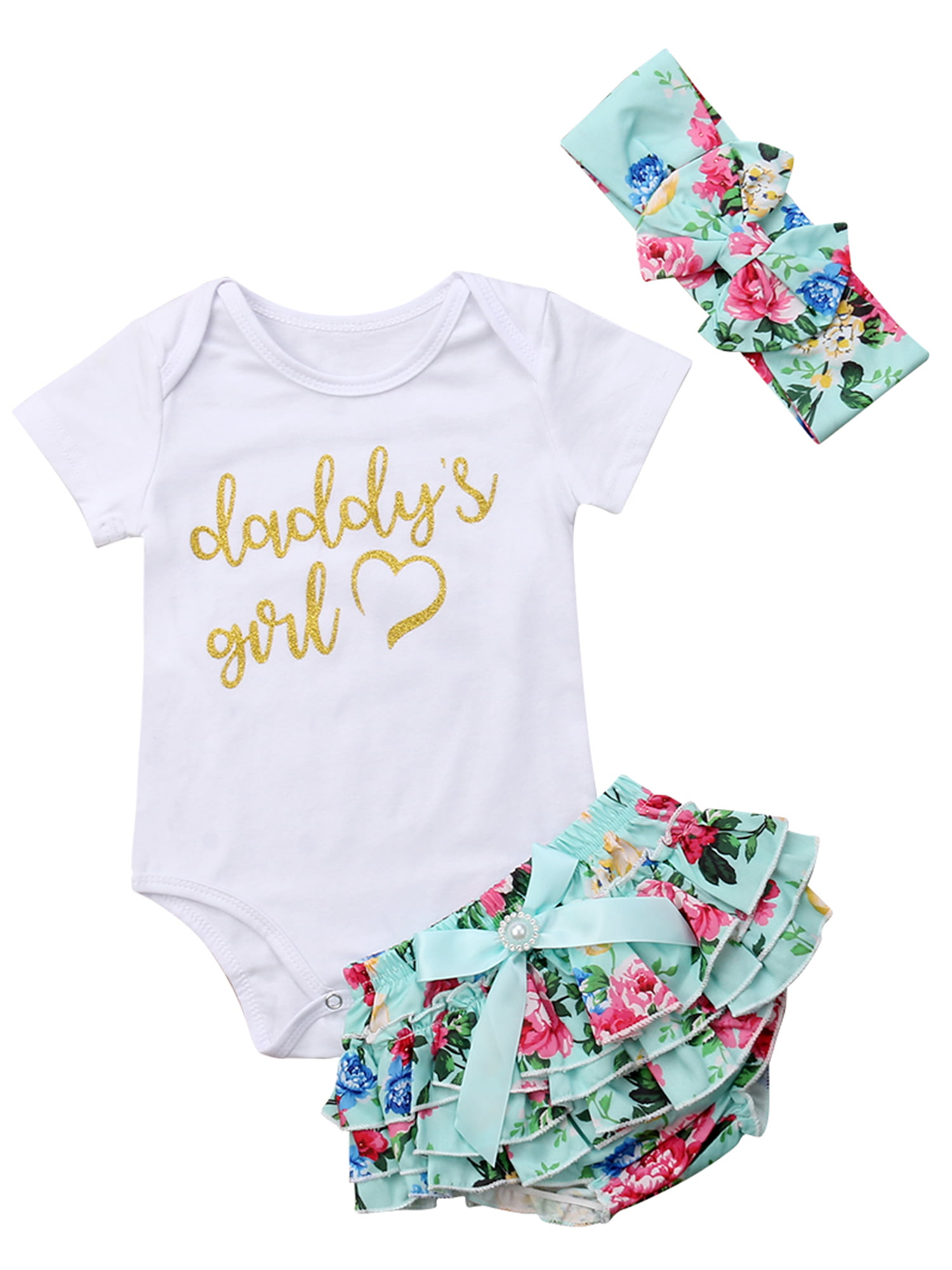 Details about   3Pcs Newborn Outfits Kids Baby Girl Romper Bodysuit+Tutu Pants Dress Clothes Set 