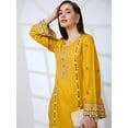 thumbnail image 6 of Globus Women Round Neck Bell Sleeves Embroidered A-Line Kurta With Straight Pants Festive Set, 6 of 6