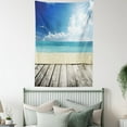 thumbnail image 4 of Landscape Tapestry, Tropical Beach from Wooden Pier with Sky Landscape Summer View Image, Wall Hanging for Bedroom Living Room Dorm Decor, 40W X 60L Inches, Cream Turquoise White, by Ambesonne, 4 of 5