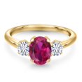 thumbnail image 3 of Gem Stone King 18K Yellow Gold Plated Silver Ring Created Ruby Moissanite (1.81 Cttw), 3 of 7