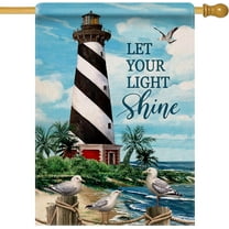 Let Your Light Shine Summer Lighthouse Beach Coastal Decorative House Flag, Ocean Beach Garden Yard Outside Decorations Outdoor Large Decor 28x40