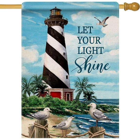 Let Your Light Shine Summer Lighthouse Beach Coastal Decorative House Flag, Ocean Beach Garden Yard Outside Decorations Outdoor Large Decor 28x40