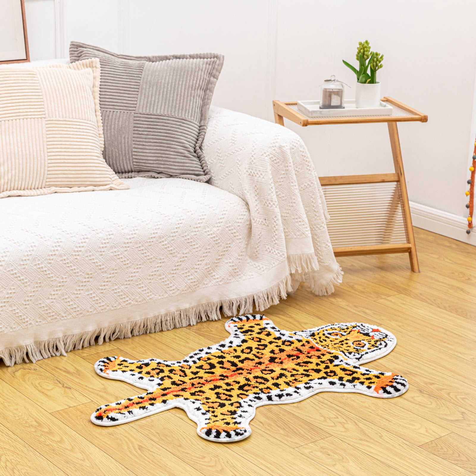 yingda1992 Orange Yellow Leopard Bath Mat for Bathroom Cute Cheetah Print Funny Cartoon Non Slip Animal Shaped Absorbent Bathtub Mat Plush Shower Door Mat Decor 39.3x25.5 Inch