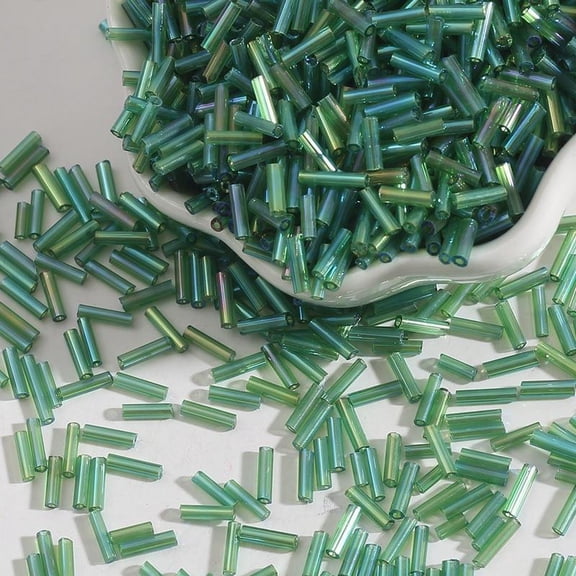 XmhyTop-A 300Pcs Long Tube Seed Beads 2×7mm Small Craft Loose Spacer Beads for Earring Bracelets Necklace Jewelry Making-Dark Green