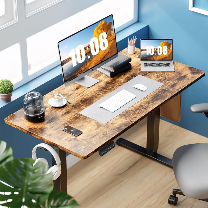 Bigleap Electric Standing Desk 40x24 Inches, Sit Stand Up Desk with 3 Memory Presets, Splice Wood Board, Home Office Computer Workstation (Brown)