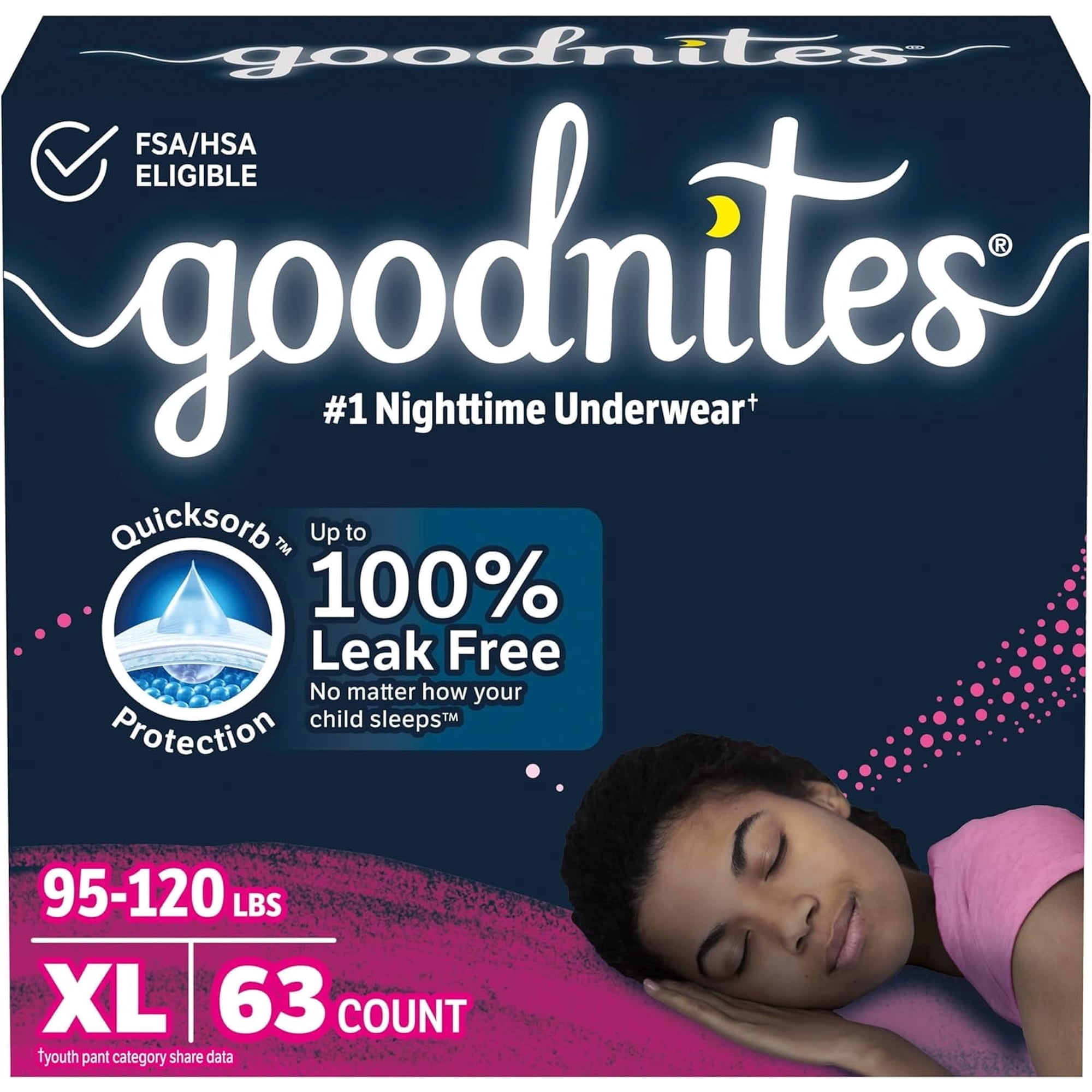 YANTONG Girls' Nighttime Bedwetting Underwear, Size Extra Large (95-120 lbs), 63 Ct (3 Packs of 21), Packaging May Vary