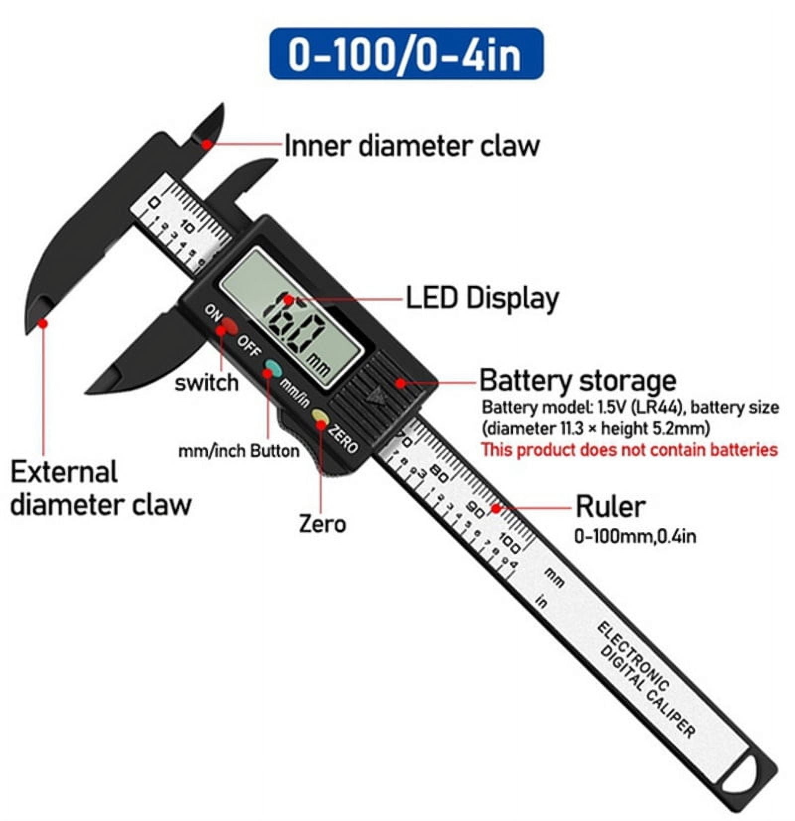 Digital Vernier Caliper 100mm 150mm LCD Electronic Carbon Fiber Altimeter Micrometer Measuring Tool Woodworking Tools ,Easy to Operate