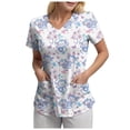 thumbnail image 3 of felwors Animal Scrub Tops Women Cute Cartoon Print Medical Scrub Tops Fun Plus Working Uniform — Dinosaur Dog Cat Alpaca Etc (Light Blue, M), 3 of 4