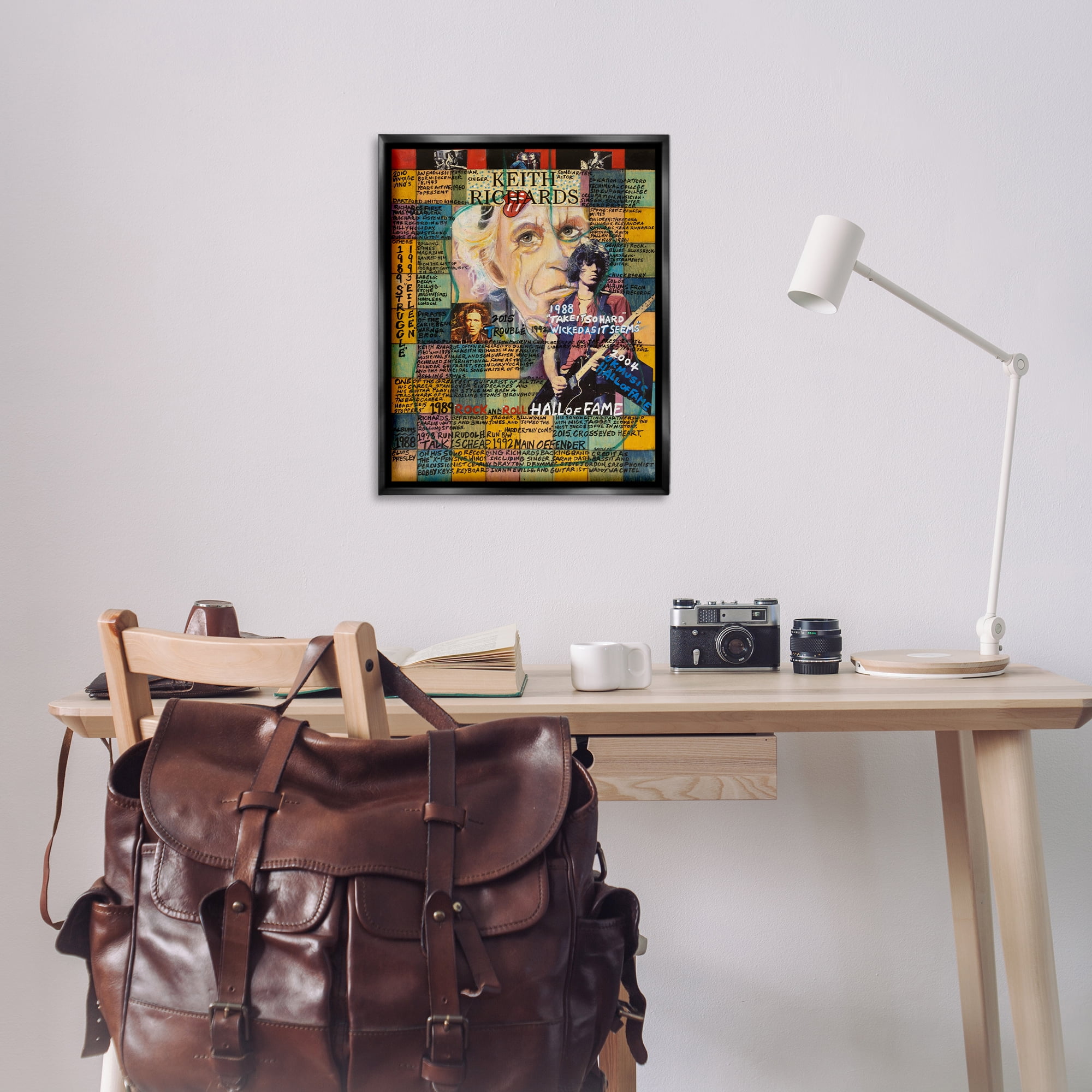 Stupell Industries Keith Richards Collage People Drawing Black Floater Framed Canvas Art Print Wall Art, 25 x 31