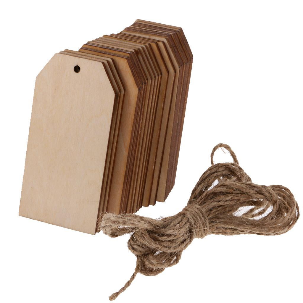 50pcs Rectangle Blank Wood Label Hanging Gift Tags for Crafts Art with Rope