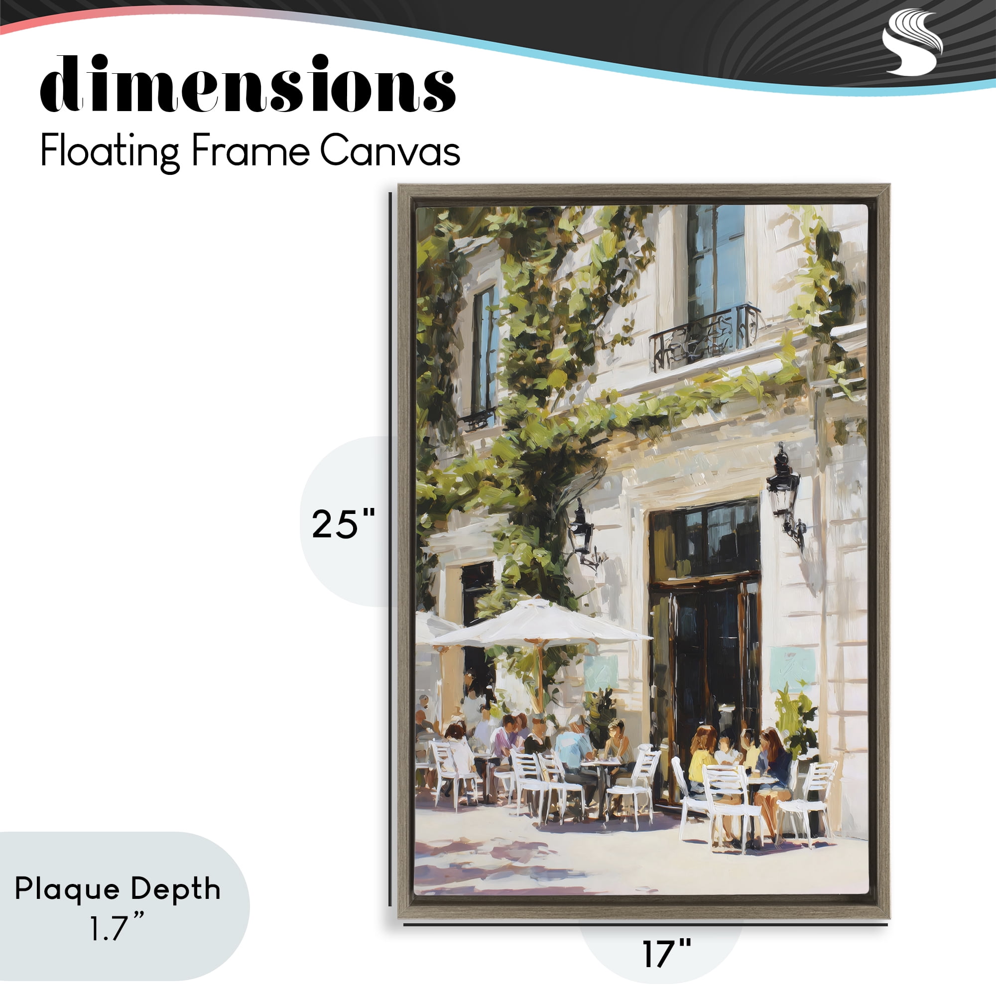 Stupell Industries Streetside Cafe Terrace with Ivy Brown Framed Floater Canvas Wall Art, design by Petal Prints Design