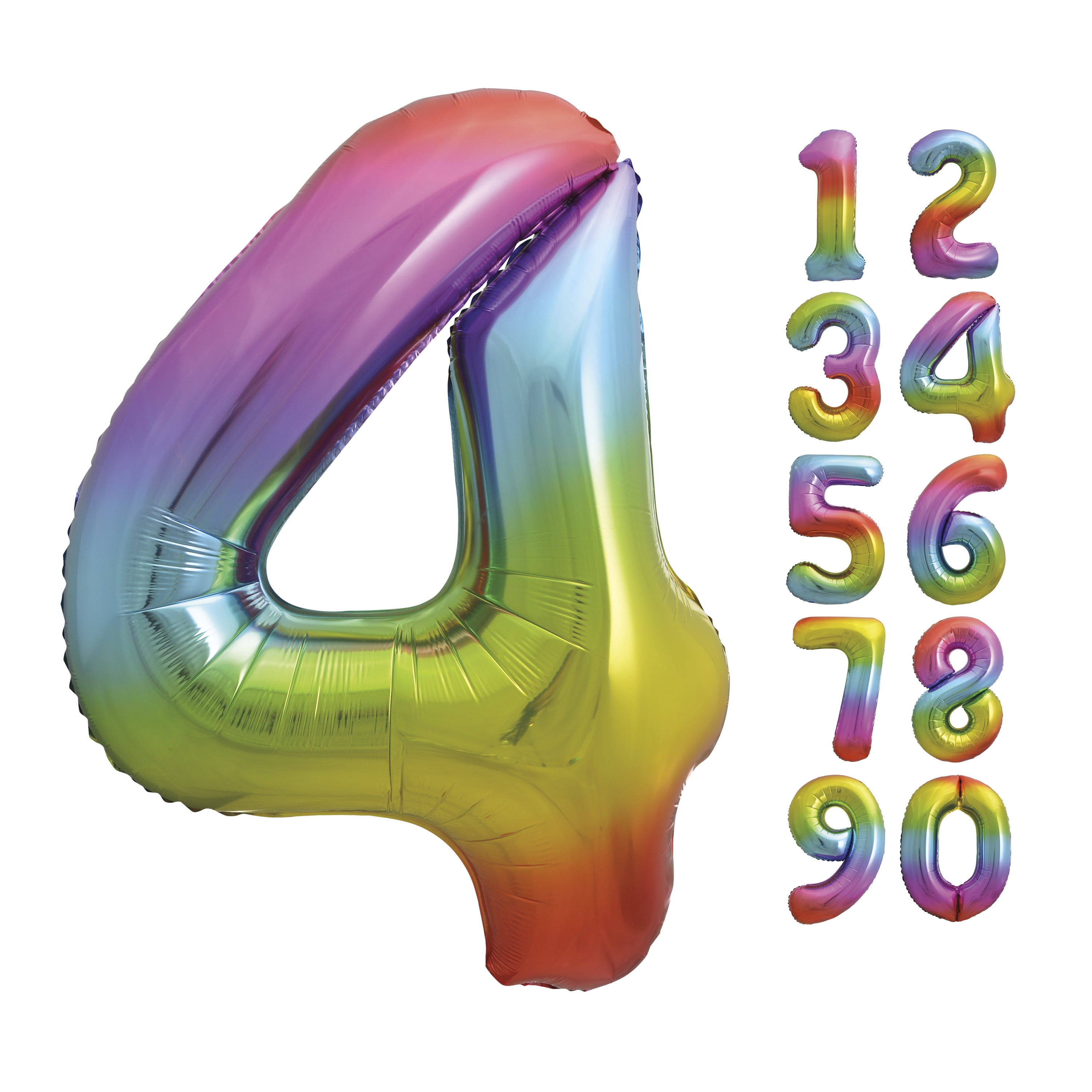 Foil Big Number Balloon, "4", Rainbow, 34in