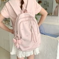 thumbnail image 5 of Nylon School Backpack, Lightweight Backpack with Bow Pendant, Spacious Trendy Backpack for Travel College Work, Pink, 5 of 6