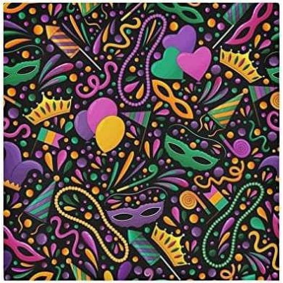 Coolnut Mardi Gras Cloth Napkins Set of 6, Oversized Washable Reusable Polyester Dinner Table Napkins for Family, Restaurant, Party Decor, 20 x 20 Inch