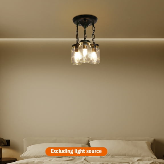 ChicHomey ​​Adjustable Height  Ceiling Mount Light,Iron & Glass Black & Clear,E26 Bulb Compatible for Bedroom, Living Room & More​