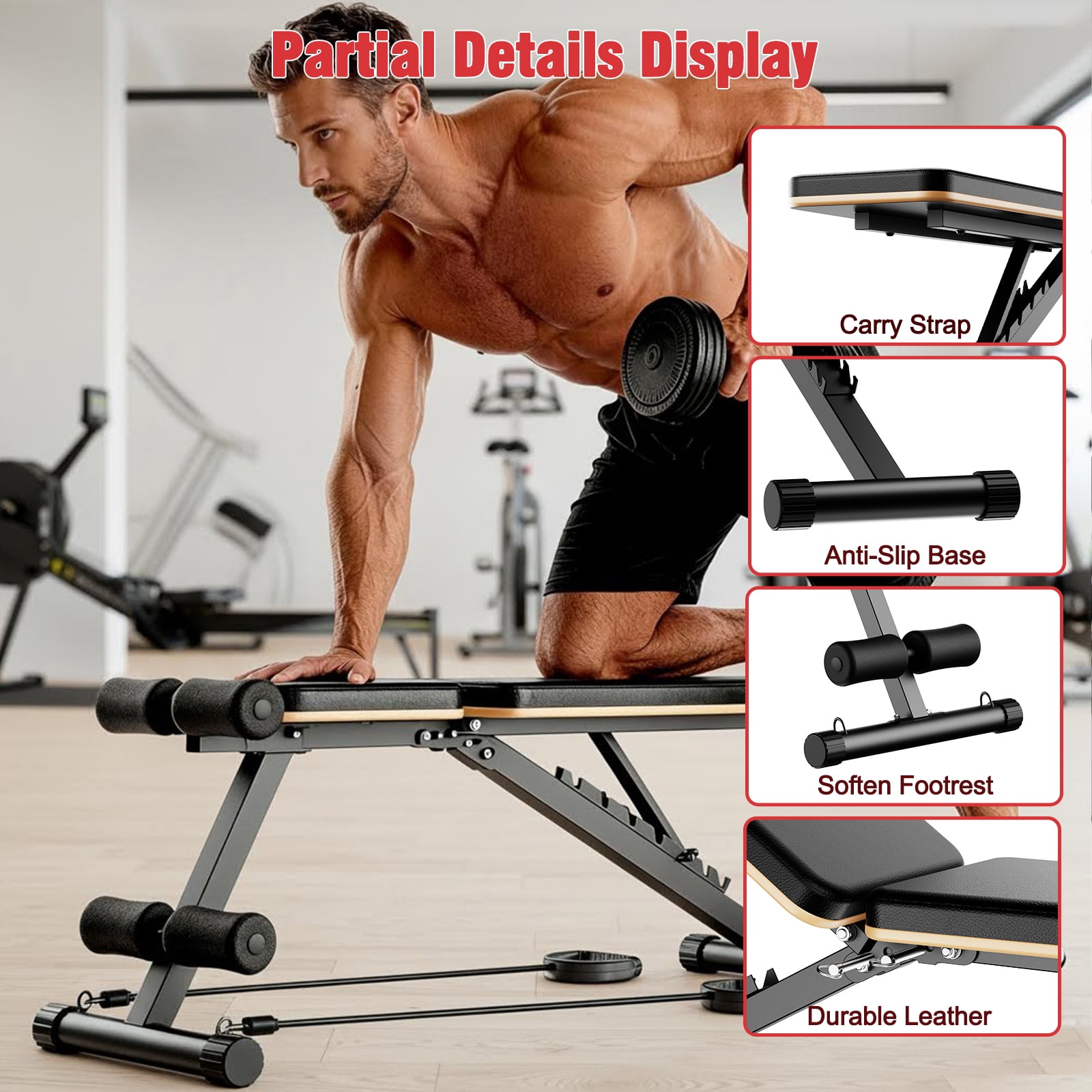 ALSO GO 8 Positions Adjustable Weight Bench,Foldable Workout Bench Olympic Weight Bench Press for Home Gym Full Body Strength Training,Support up to 660lbs