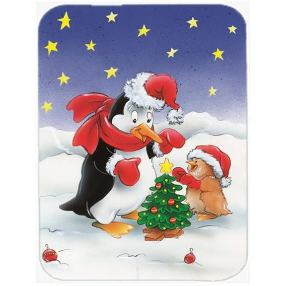 Penguin & Robin with Christmas Tree Glass Large Cutting Board