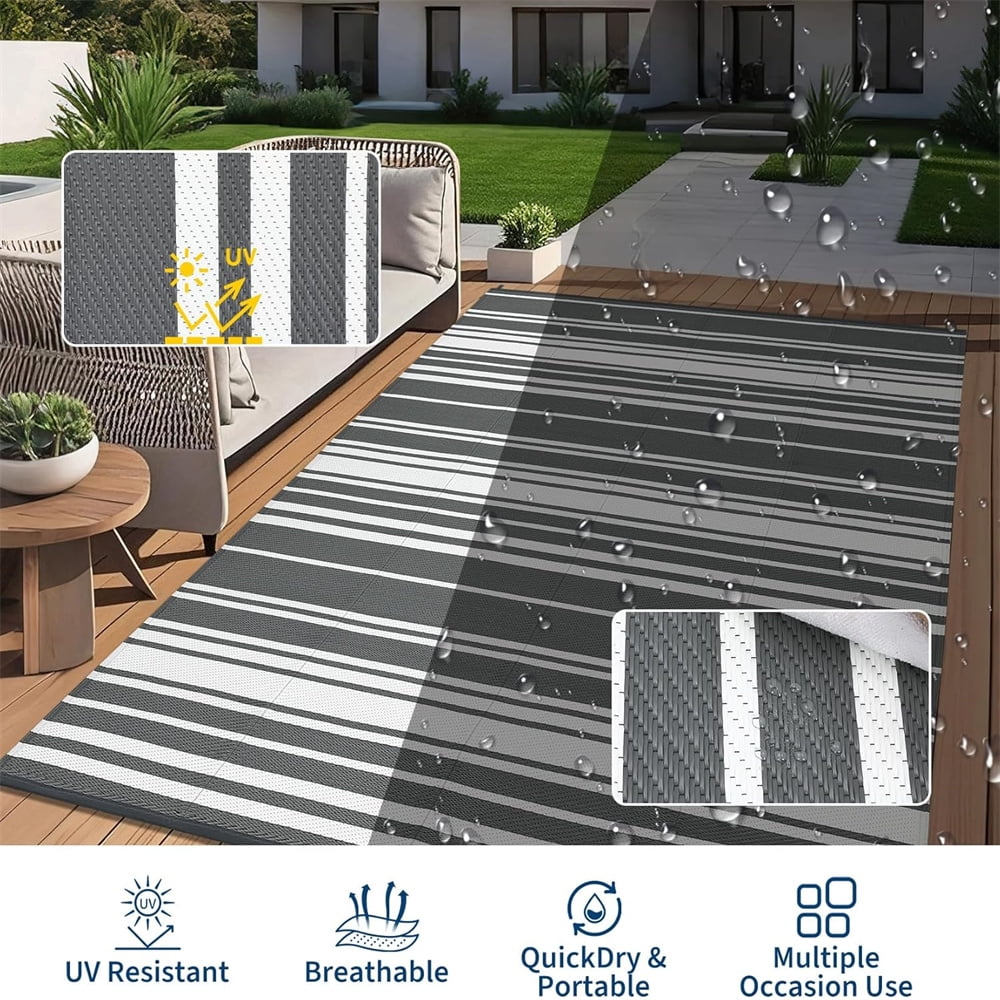 Waterproof Outdoor Rug 8x10/9×12/9×18, Plastic Straw Patio Camping Rug, Indoor Outdoor RV Mat Carpet for Deck, Camper, Porch, Balcony, Backyard, Picnic