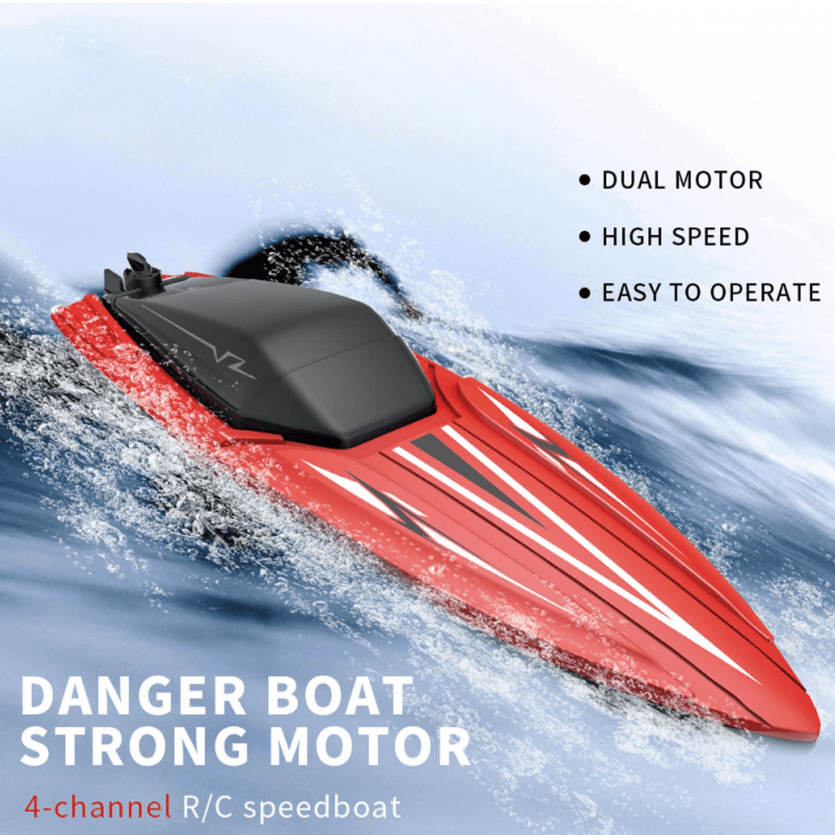 Remote Control Boat for Pools, Racing Fast RC Water Toys with 2 Batteries for Kids Birthday Gifts(Red)