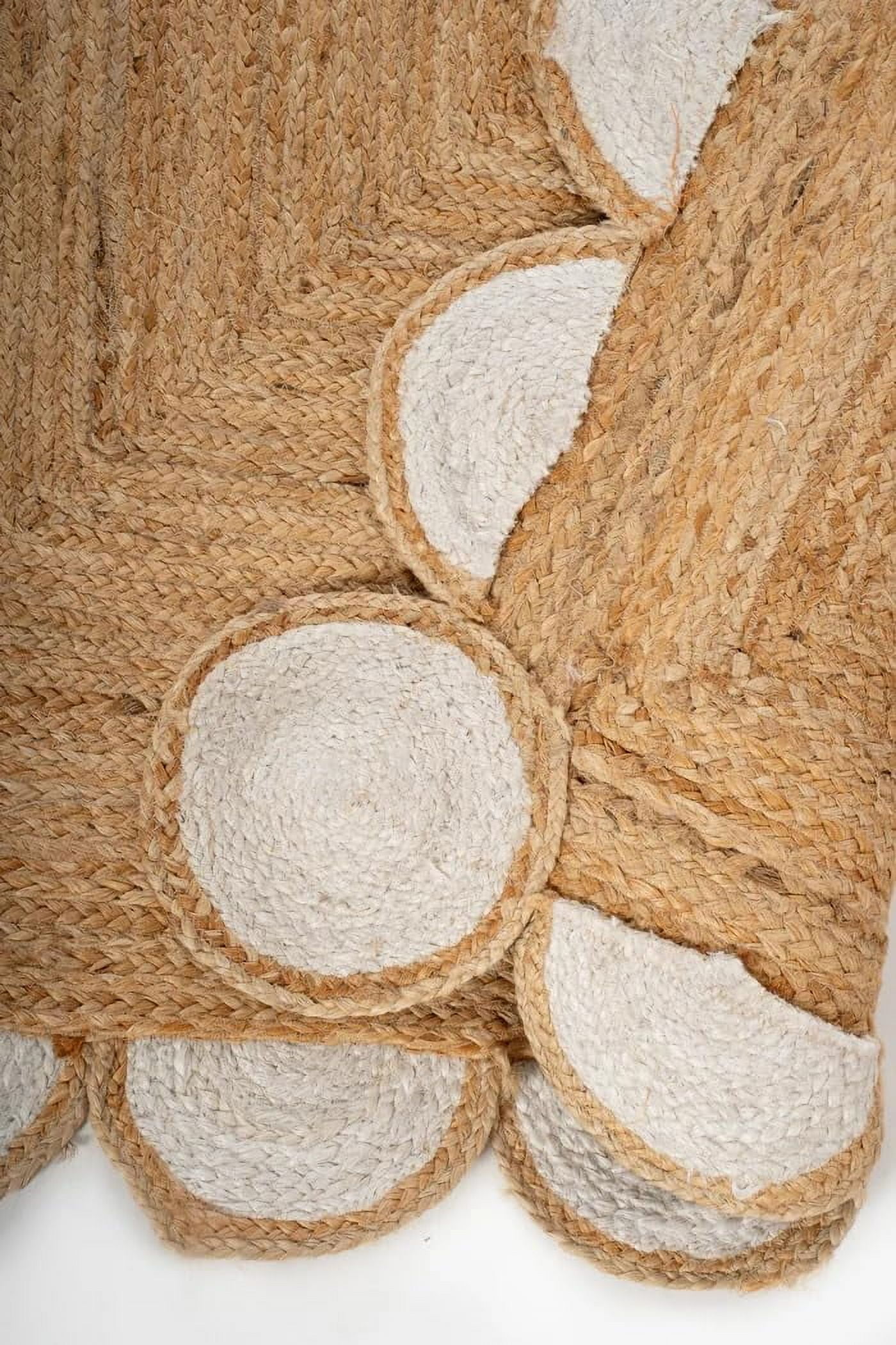 Handwoven Natural Jute with white Scalloped Rugs , Home Décor Jute Carpet 12 x 15 Feet ( 360 cm x 450 cm )Rectangle