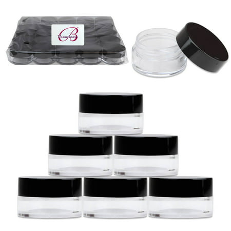 Beauticom 5 Gram 5 ml Round High Quality Acrylic Clear Sample Leak Proof Container Jars with Black Lids- Powdered Mineralized Makeup Beauty