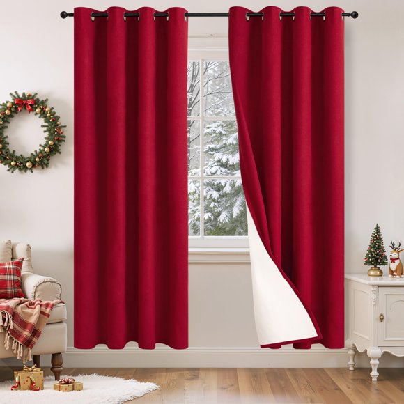 Cortinas opacas Lajode de lino 100% opaco, 183 x 183 cm, color rojo