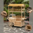 thumbnail image 5 of Vintiquewise Versatile Multi-Tier Shelves Wooden Rolling Cart - Perfect for Festival, Event Stand, Food Tasting Table, Garden Floral Display Rack, & Home Decor with Straw Roof and 2 Wood Wheels, 5 of 7