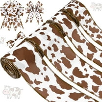 Dalrosia Brown Cow Wired Edge Ribbon Brown White Cow Patterned Burlap Ribbon Animal Print Fabric Ribbon for Gift Wrapping Wreath Making Craft Supplies