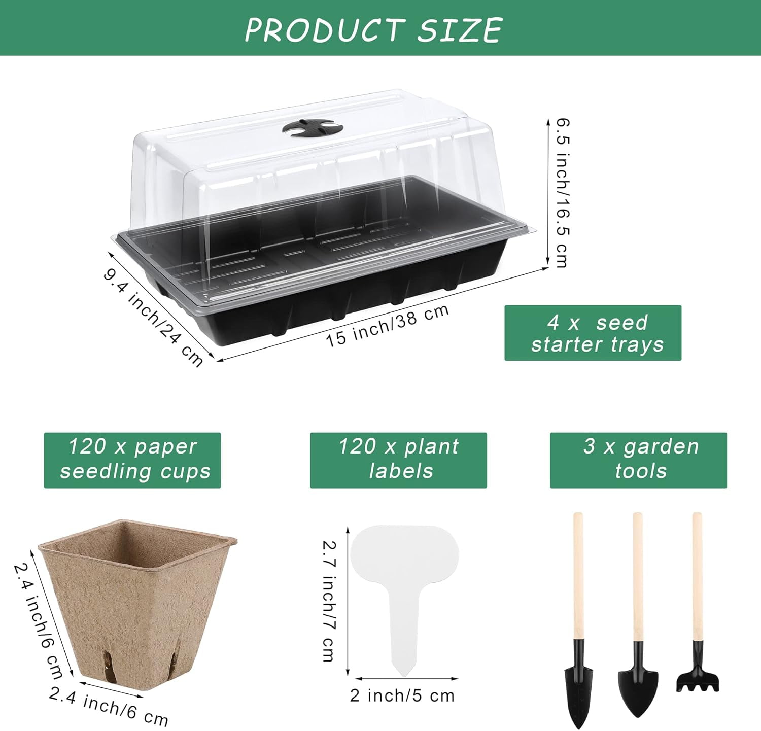 Seed Starter Tray Kit, 120 Square Seed Peat Pots for Seedlings with Plants Labels, Planting Tools, Plastic Growing Germination Trays with Lids for Indoor Outdoor Gardening