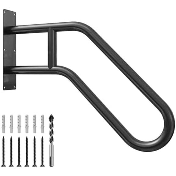 Handrails for Outdoor Steps Wall Mount, Stair Railings for 1-3 Steps, U-Shaped Staircase Handrail for Garage, Porch, Yard and Garden - Black, 1 Pack