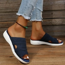 jsaierl Sandals for Women Mesh Soft Sole Slides Cutout Platform Wedge Sandal Comfortable Open Toe Casual Sandal