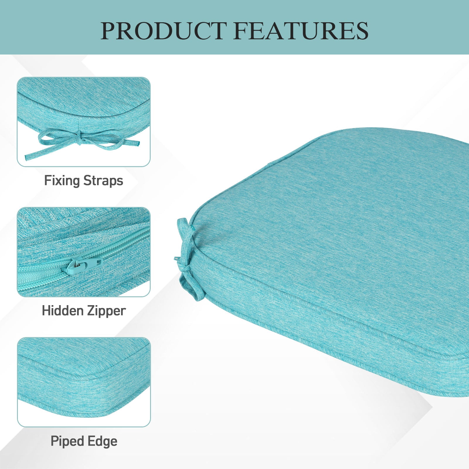 BPS 21" x 21" Outdoor Dining Chair Cushion, Water Resistant Patio Seat Cushion Pads with Ties, Set of 2 - Aruba Blue