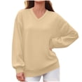 thumbnail image 2 of Jovrlynd Sweatshirts for Women 2026 V Neck Solid Oversized Long Sleeve Sweatshirt Winter Soft Fleece Pullover Top, S-2XL, 2 of 6