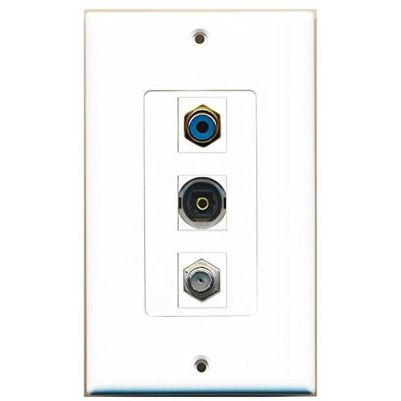 RiteAV - 1 Port RCA Blue and 1 Port Coax Cable TV- F-Type and 1 Port Toslink Decorative Wall Plate Decorative