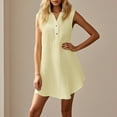 thumbnail image 4 of Drses‌‌ ‌‌‌‌‌‌‌‌‌‌‌‌Women's Button Front Mini Dress - Sleeveless Turndown Collar A-Line Beach Dress with Curved Hem, 4 of 6