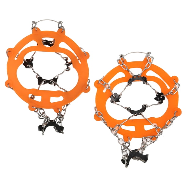 2 piezas de tacos de tracción para hielo, antideslizantes, para calzado, crampones, agarres para nieve con 8 picos para senderismo, caminatas, montañismo, color naranja