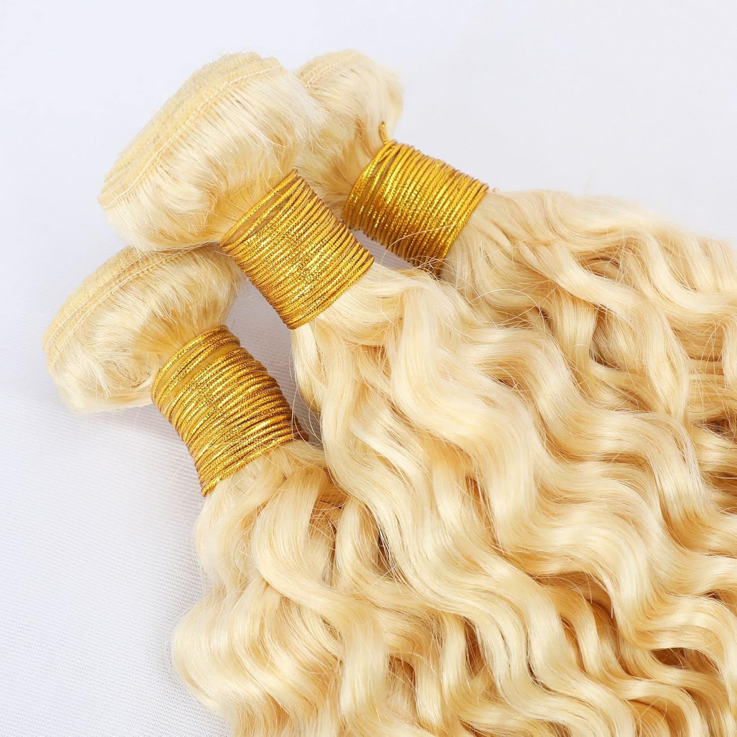 Aorsher Blonde Weft Hair Extensions, Body Wave Virgin Human Hair Bundles, 20inch Single Hair Bundles Full Thick Long Curly Weave Hairpiece Bundle for Women
