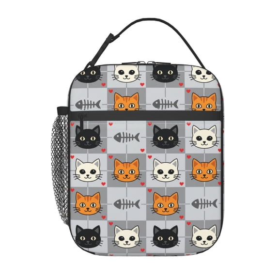 Cat Lunch Bag Insulated Leakproof Thermal Reusable Lunch Box With Buckle Handle Side Pocket For Work Office Travel Picnic Beach Gym