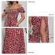 thumbnail image 5 of Vestido floral de mujer con hombros descubiertos, cuello cuadrado, mangas cortas abullonadas y bajo con abertura. Vestido casual de verano., 5 of 5