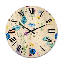 Designart 'Blue Wildflowers With Leaves I' Traditional Wood Wall Clock
