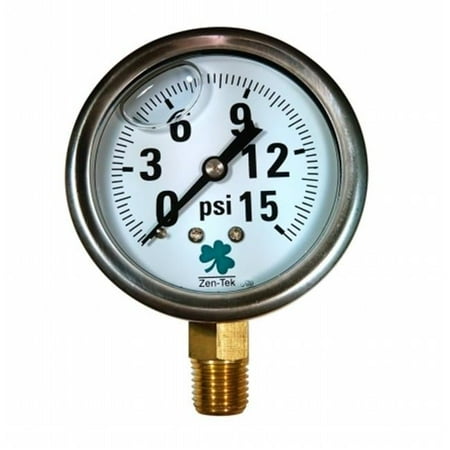 Zenport LPG15 PRESSURE GAUGES - 63mm Glycerin 'Liquid' Filled Pressure Gauges, 0-15 psi